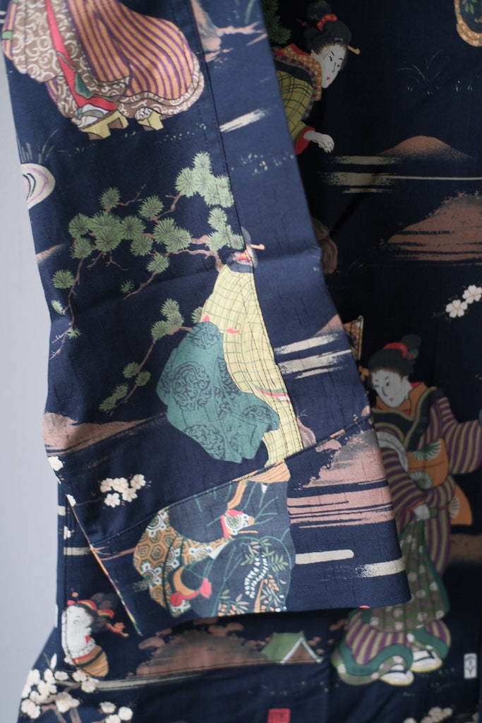 KUNIYOSHI UTAGAWA QUARTER SLEEVE NIGHT HAWAIIAN SHIRT Morning Mist on the Sumida River