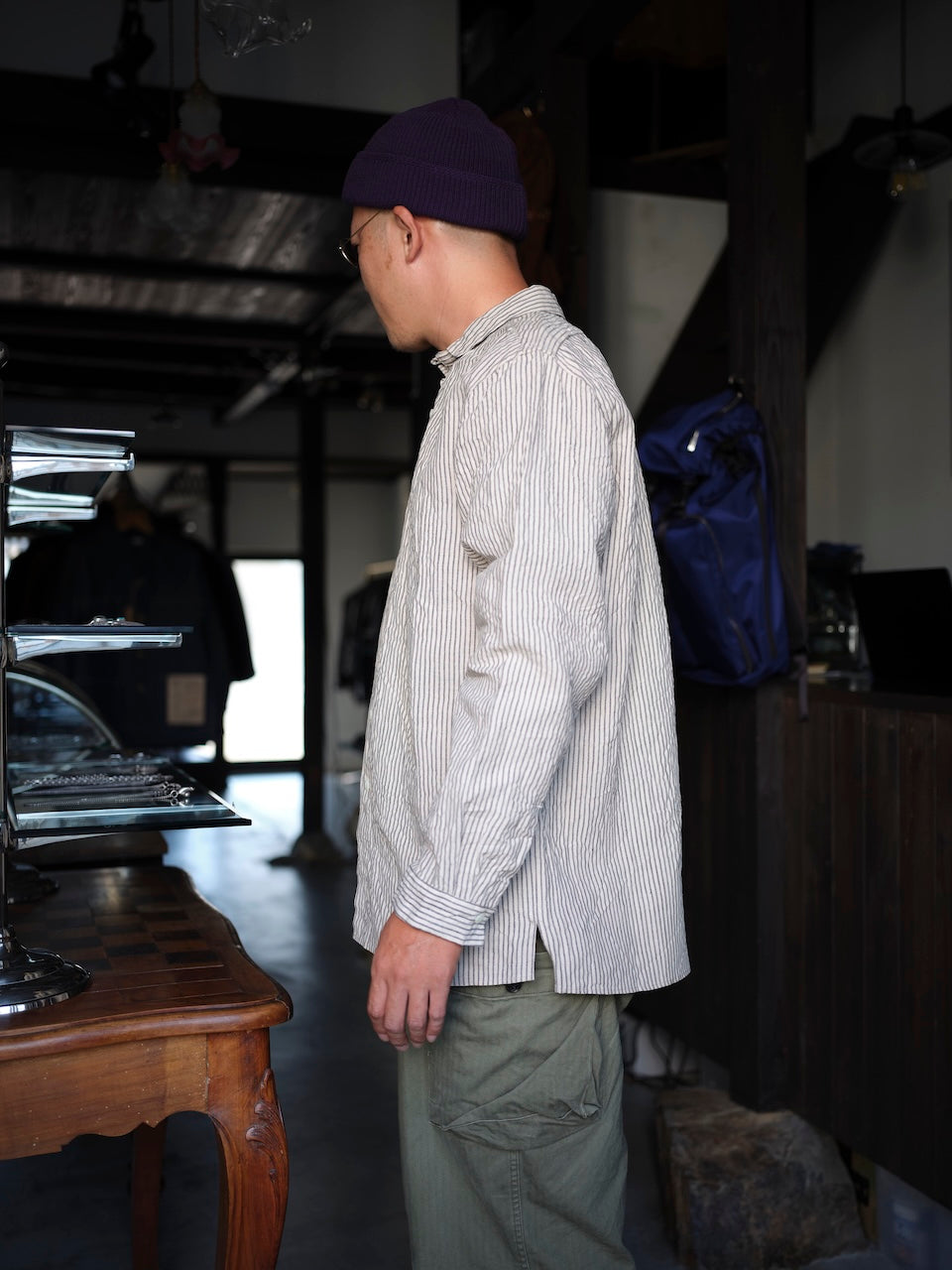 DJANGO ATOUR FRENCH MAQUIGNON SMALL COLLAR LINEN SHIRT