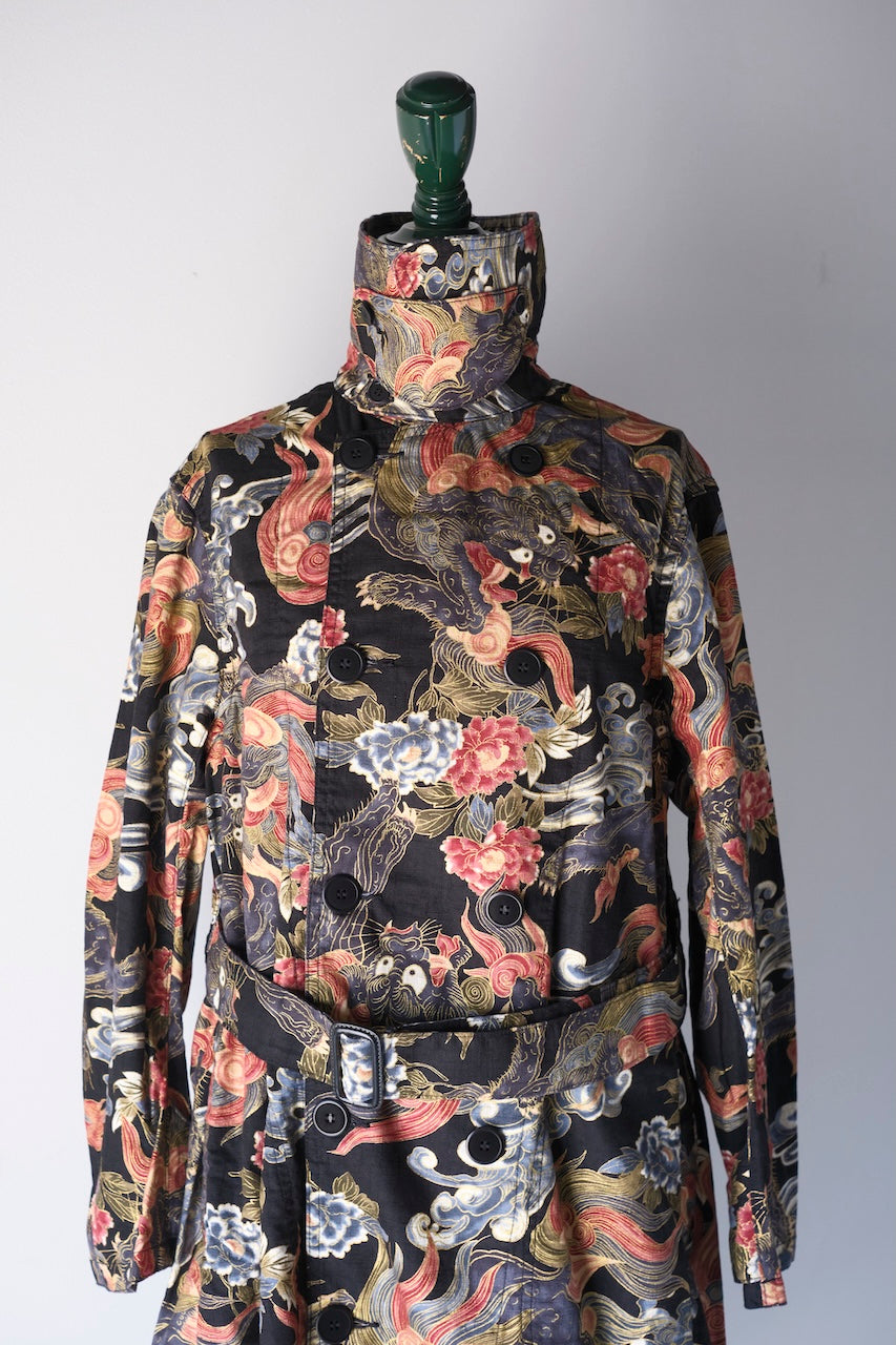 BLACK SIGN 1930s JAPANESE LION AND PEONY HITMAN COAT