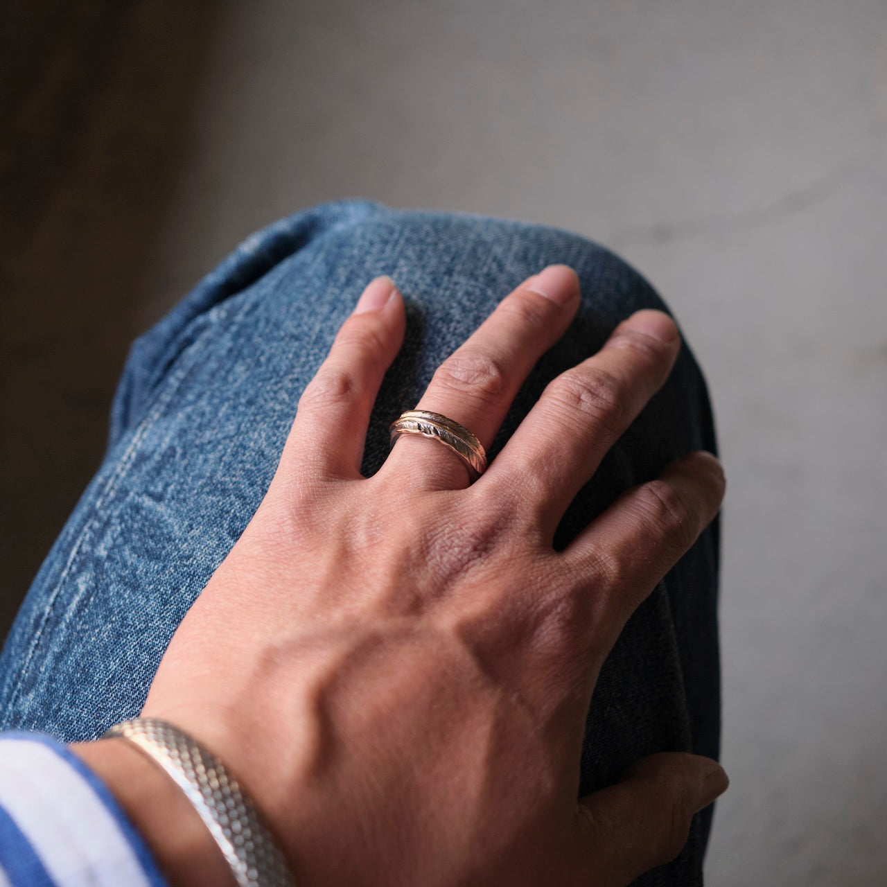 【美品】リンチシルバースミス　芯金　フェザーリング　約18号　シルバー×ゴールド LYNCH SILVERSMITH K18 PINK GOLD FEATHER RING – grandguignol